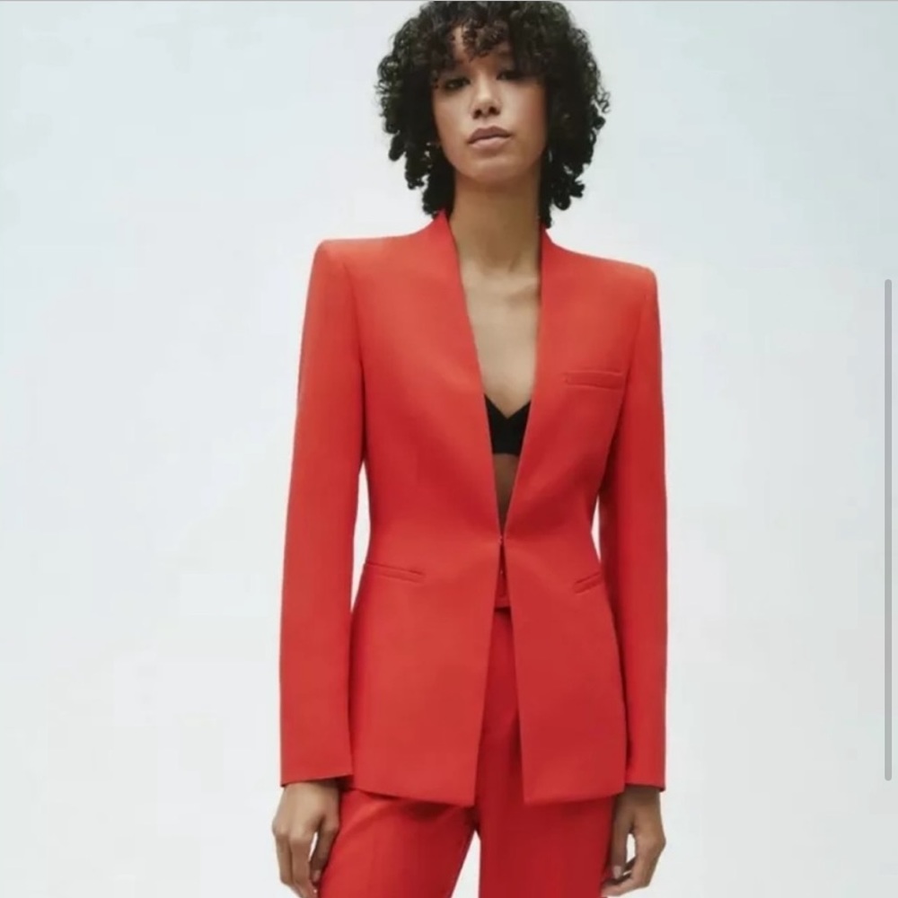 ZARA LAPELLESS BLAZER in Bright Red / Coral